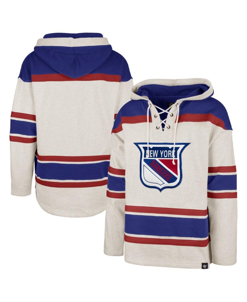 Men's Oatmeal New York Rangers Rockaway Lace-Up Pullover Hoodie