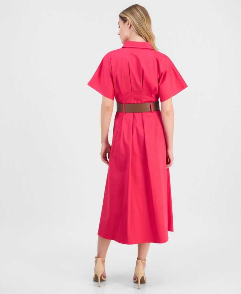 Women's Sateen Belted Shirt-Dress