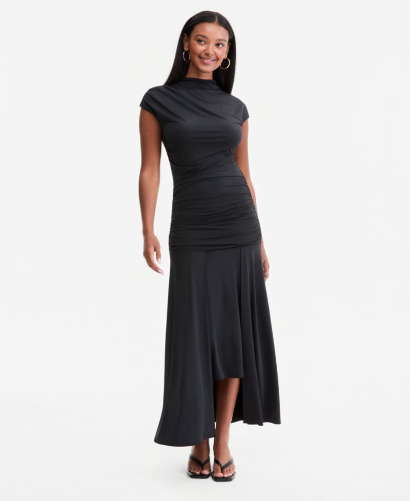 Women's Ruched Cap-Sleeve Midi Dress