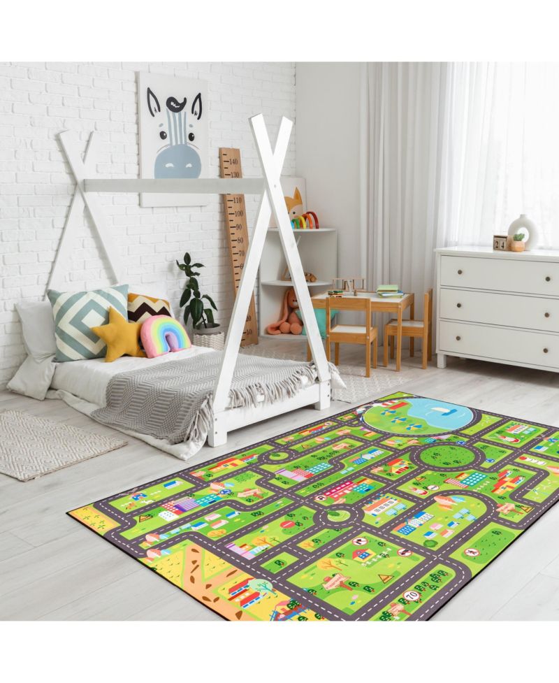 60"x79" City Roads Themed Washable Rug for Kids - For playrooms, classrooms, and bedrooms