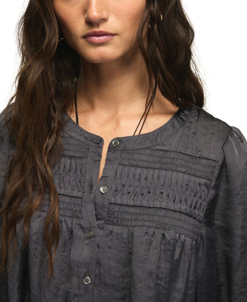 Women's Long-Sleeve Satin Pintuck Blouse
