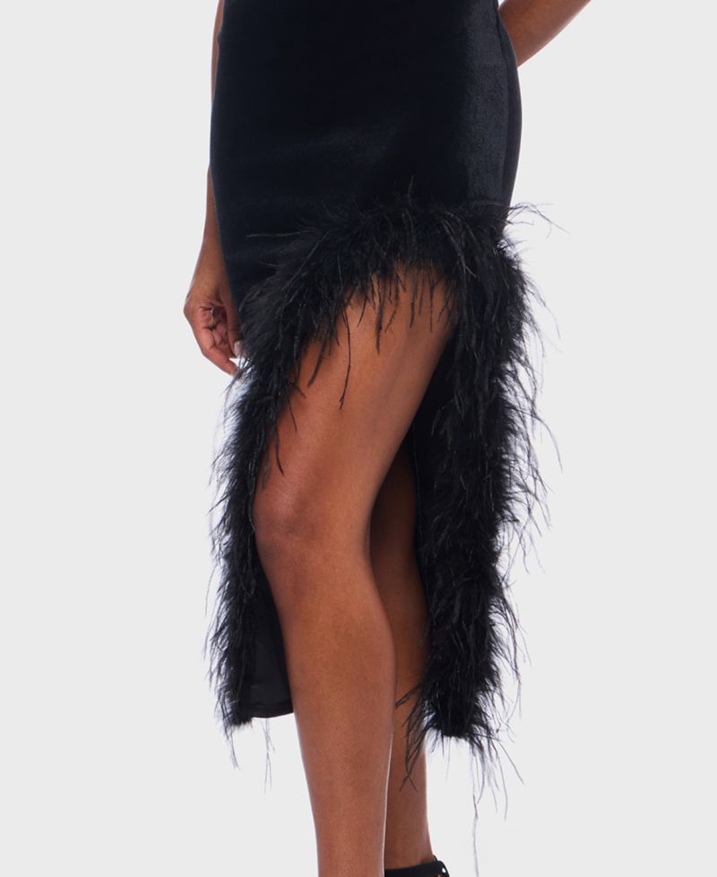 Junior's Strapless Midi Feather Dress