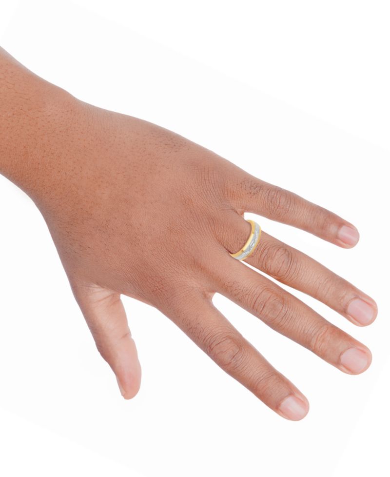 Men's Two-Tone Low Dome Textured Wedding Band in Sterling Silver & 18k Gold-Plate