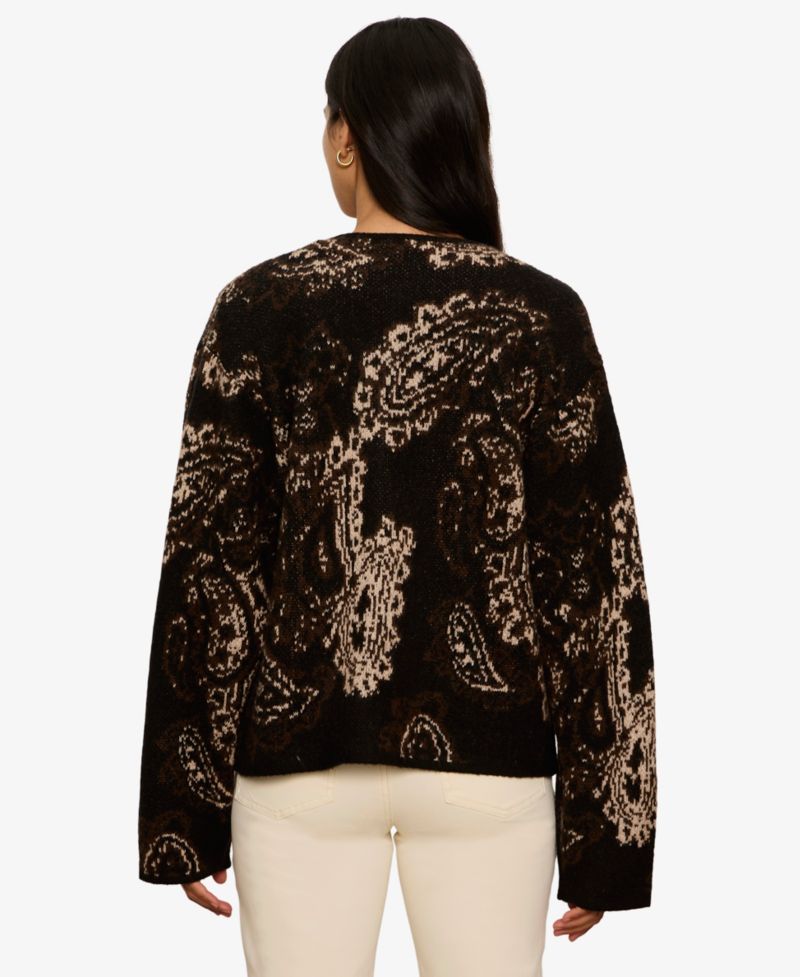 Women's Jacquard-Knit Semi-Cropped Collarless Jacket