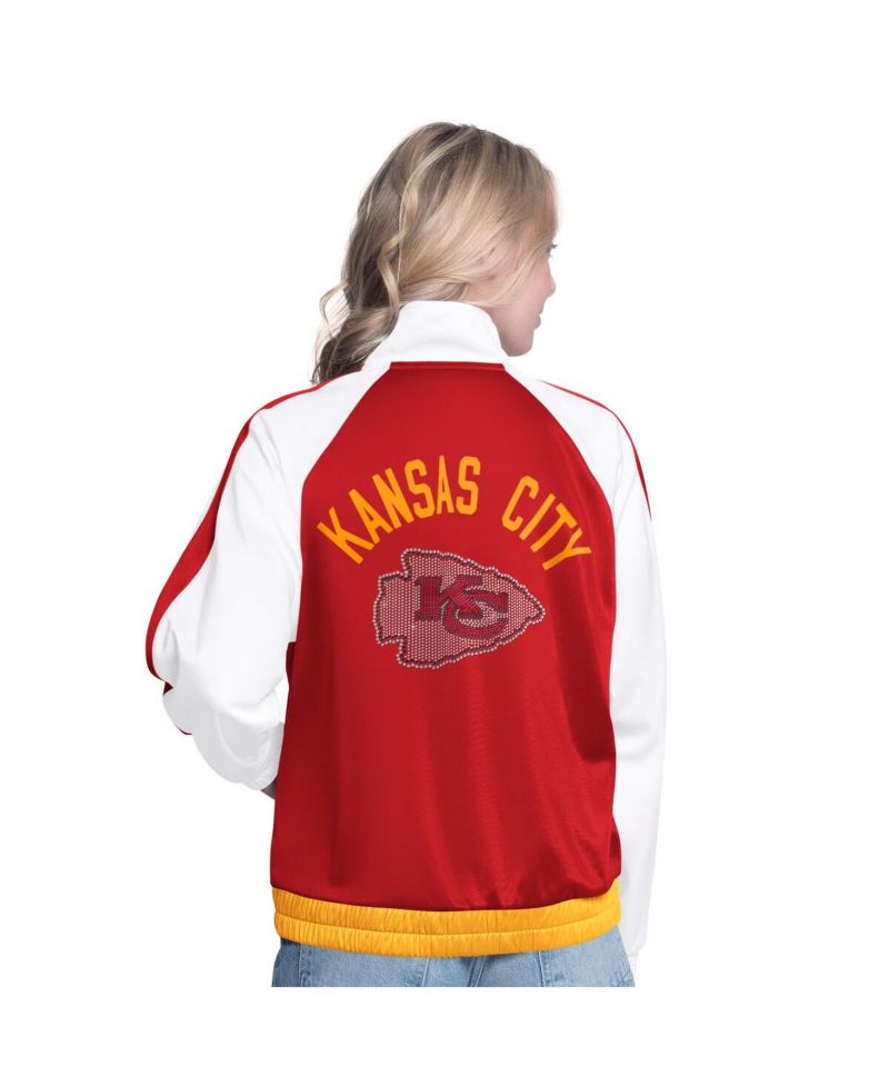 Women's White/Red Kansas City Chiefs Rally Rhinestone Full-Zip Track Jacket