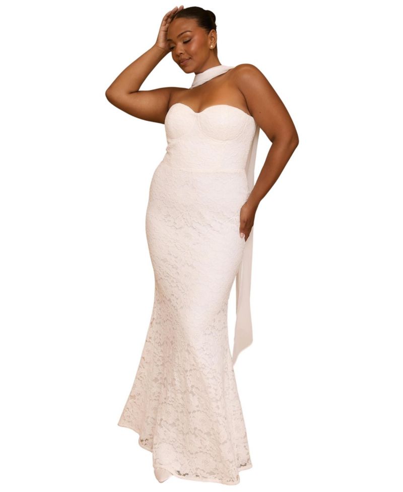 Women's Lace Bandeau Scarf Detail Maxi Dress
