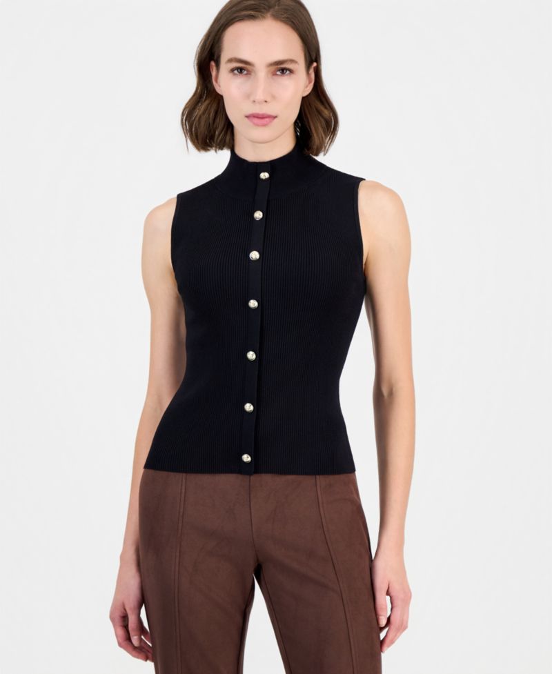 Women's Sleeveless Ribbed Mock-Neck Sweater