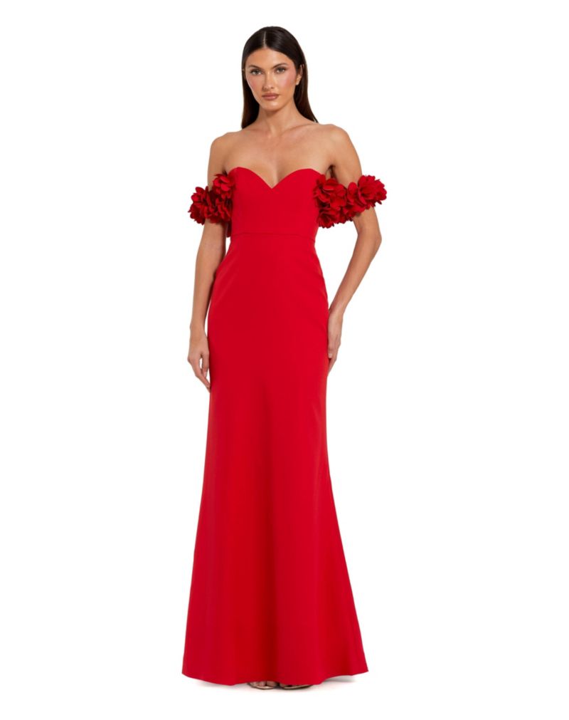 Women's Crepe Off The Shoulder Gown With 3D Flowers