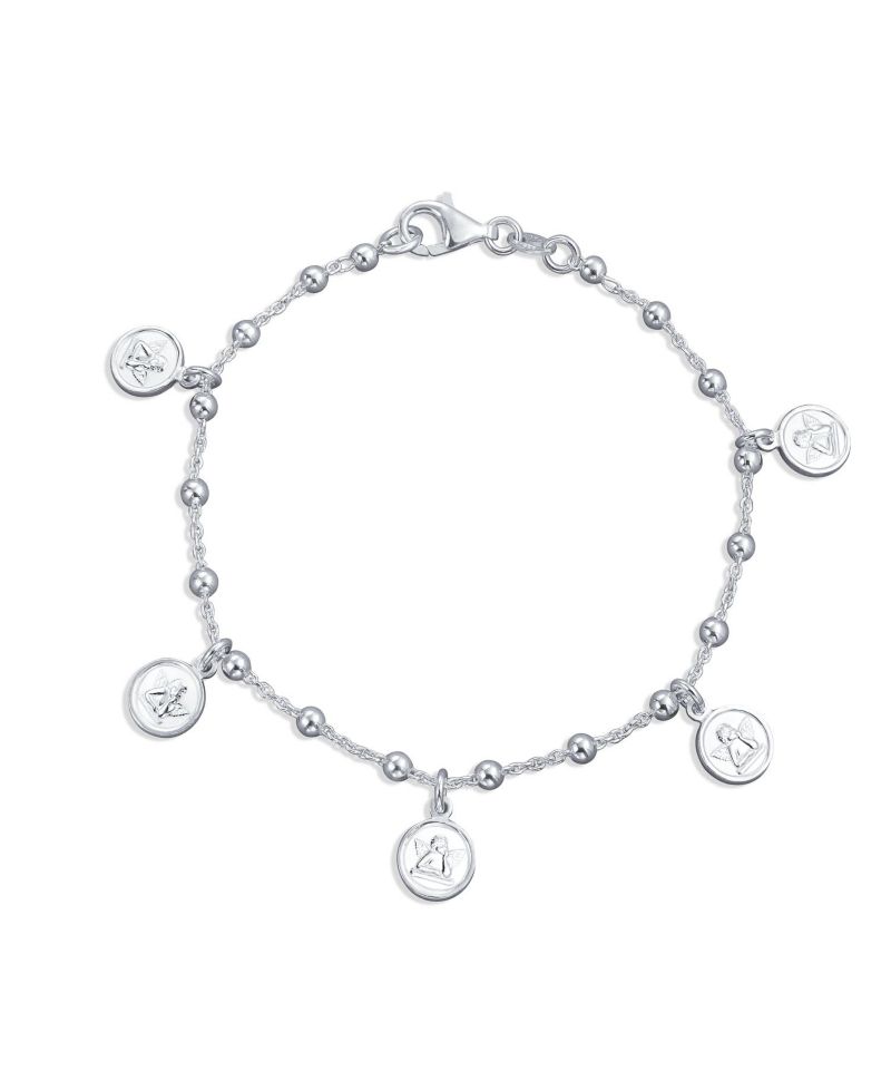 Guardian Angel Cherubs Dangling Charm Medallion Bracelet Sterling Silver