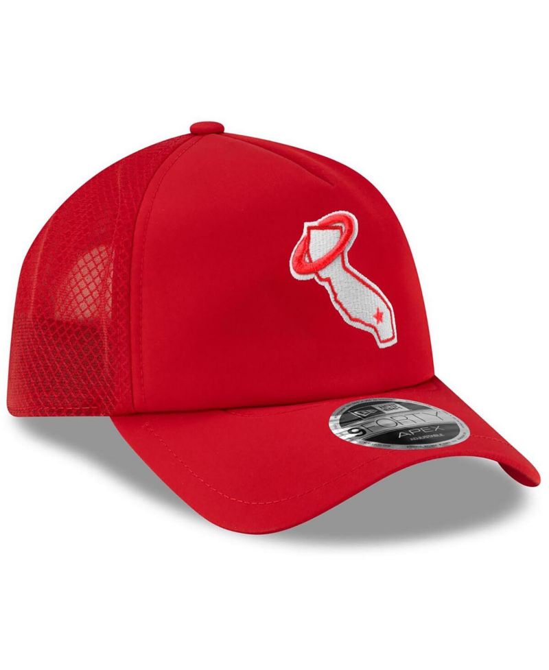 Men's Red Los Angeles Angels 2026 Batting Practice Alternate Apex 9FORTY Adjustable Hat