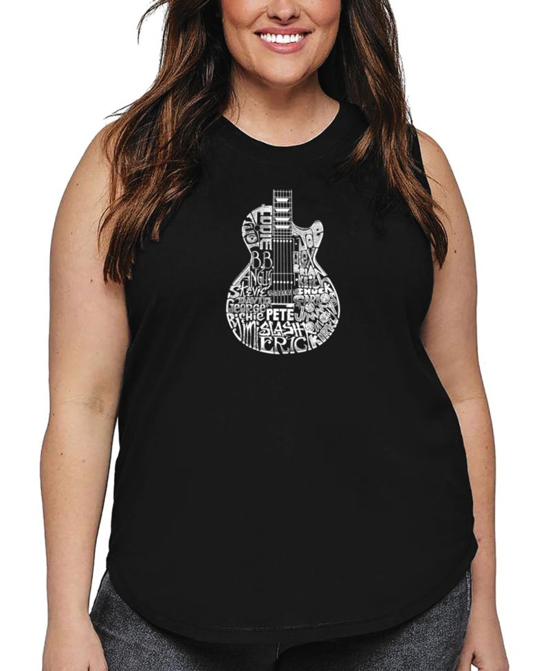 Plus Size Rock Guitar Head Word Art Tank Top