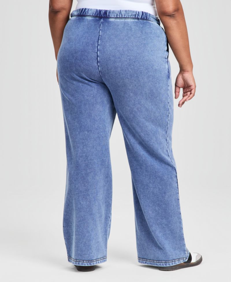 Petite Faux-Denim French Terry Wide-Leg Pants