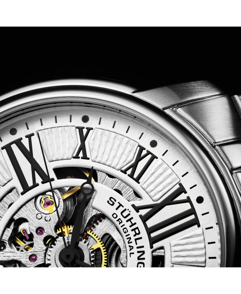 Atrium 4031 Men s Automatic Skeleton Watch – 42mm, Silver-Tone Case & Bracelet, Blue Skeleton Dial with Silver Accents
