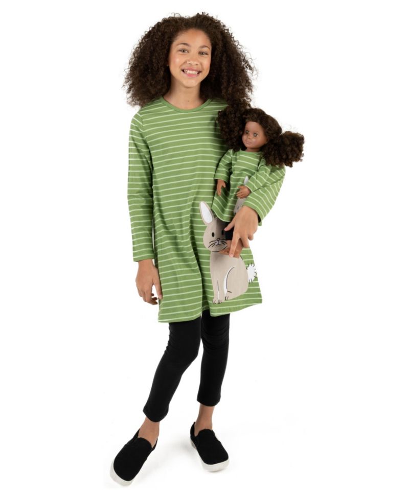 Little Girls 6-14 Matching Doll Long Sleeve Cotton Crew Neck A-Line Dress