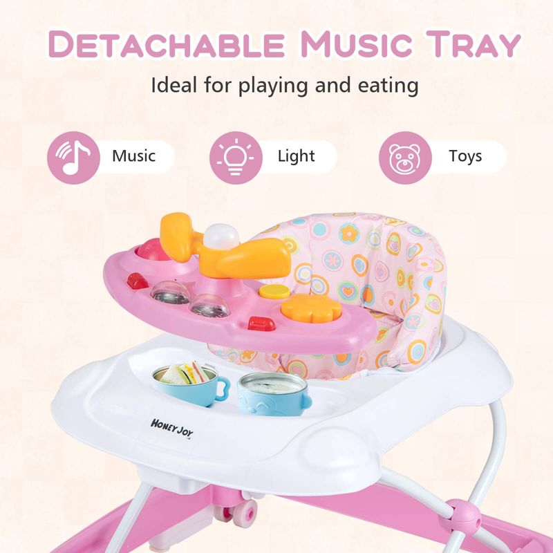Foldable Baby Walker with 3 Adjustable Heights Comfy Padded Seat
