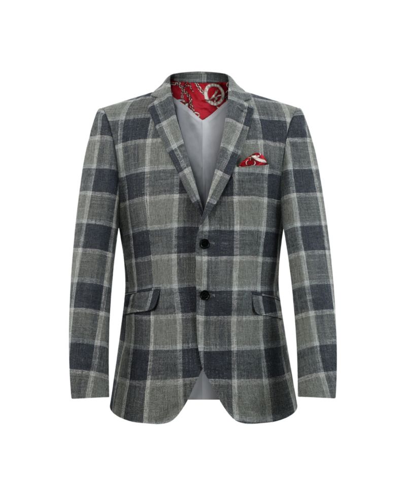 Boys Grey Slim Fit Plaid Blazer