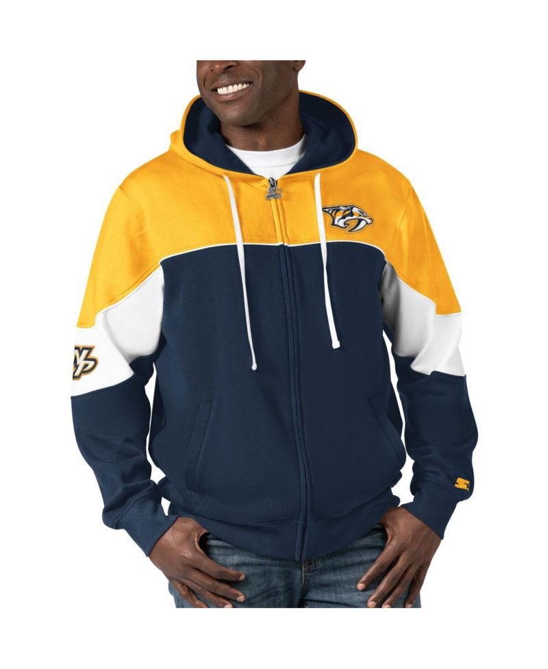 Men's Navy, Gold Nashville Predators Power Forward Full-Zip Hoodie