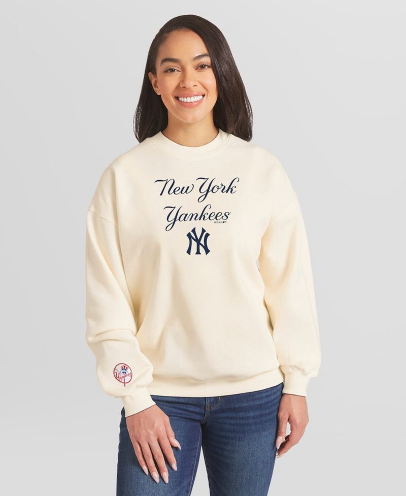 Women's Cream New York Yankees Heavyweight Crew Neck Sweatshirt