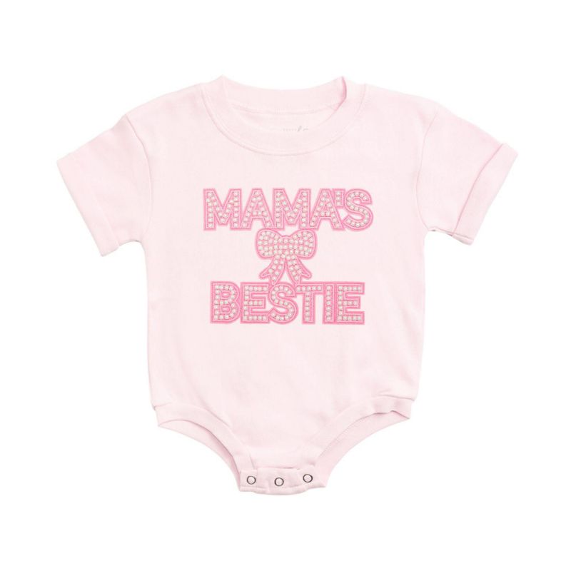 Baby Girls Mama's Bestie Pearl Patch Short Sleeve Romper