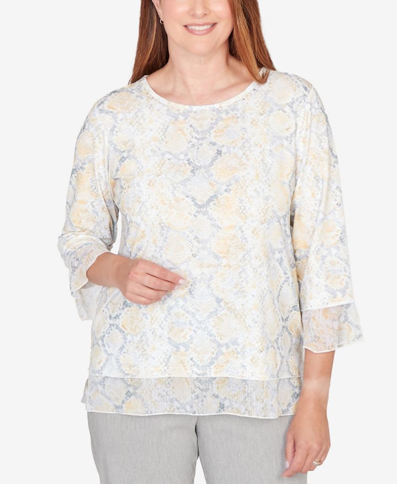 Women's Al Fresco Python Printed Knit Flutter Sleeve Top