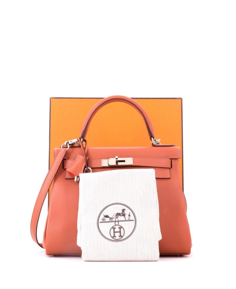Pre-Owned HERMES Kelly 28 Handbag Verso Evercolor with Palladium Hardware