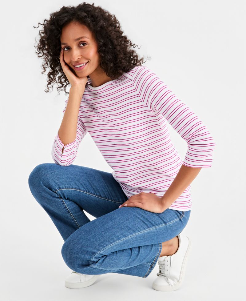Petite Pima Cotton Boat Neck Top