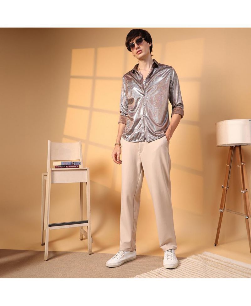 Men's Metallic Brown Sheen Chevron Shirt