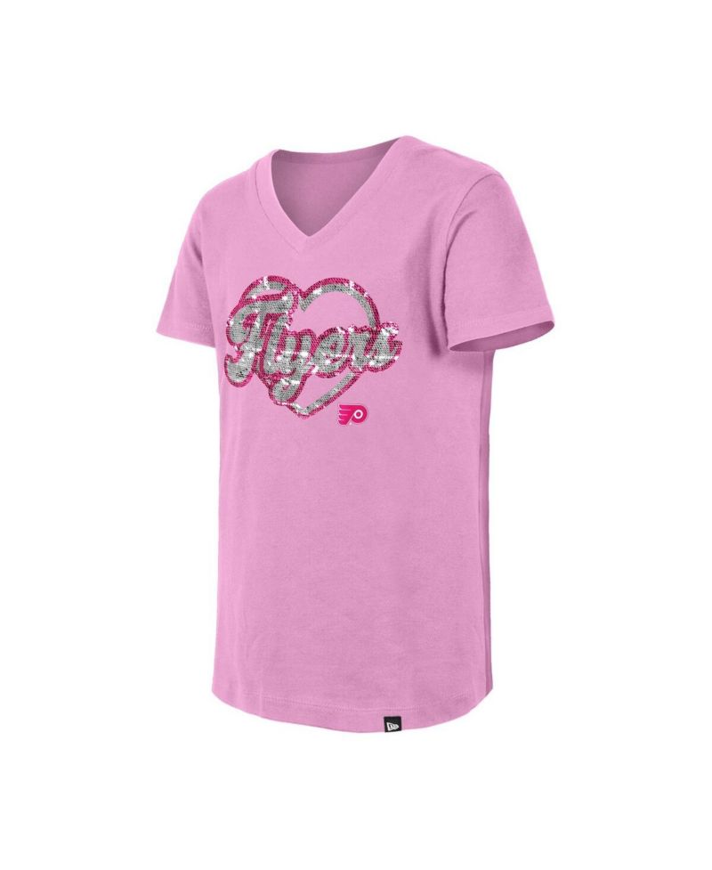 Girl's Pink Philadelphia Flyers Flip Sequin V-Neck T-Shirt