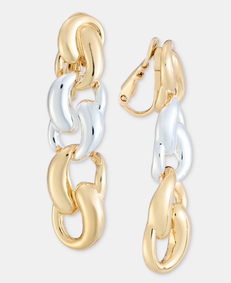 Twisted Puffy Link Clip-On Linear Drop Earrings