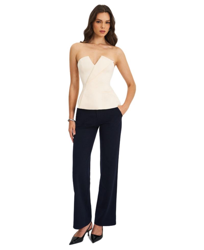 Women Yani Ivory Asymmetrical Lapel Sleeveless Peplum Top