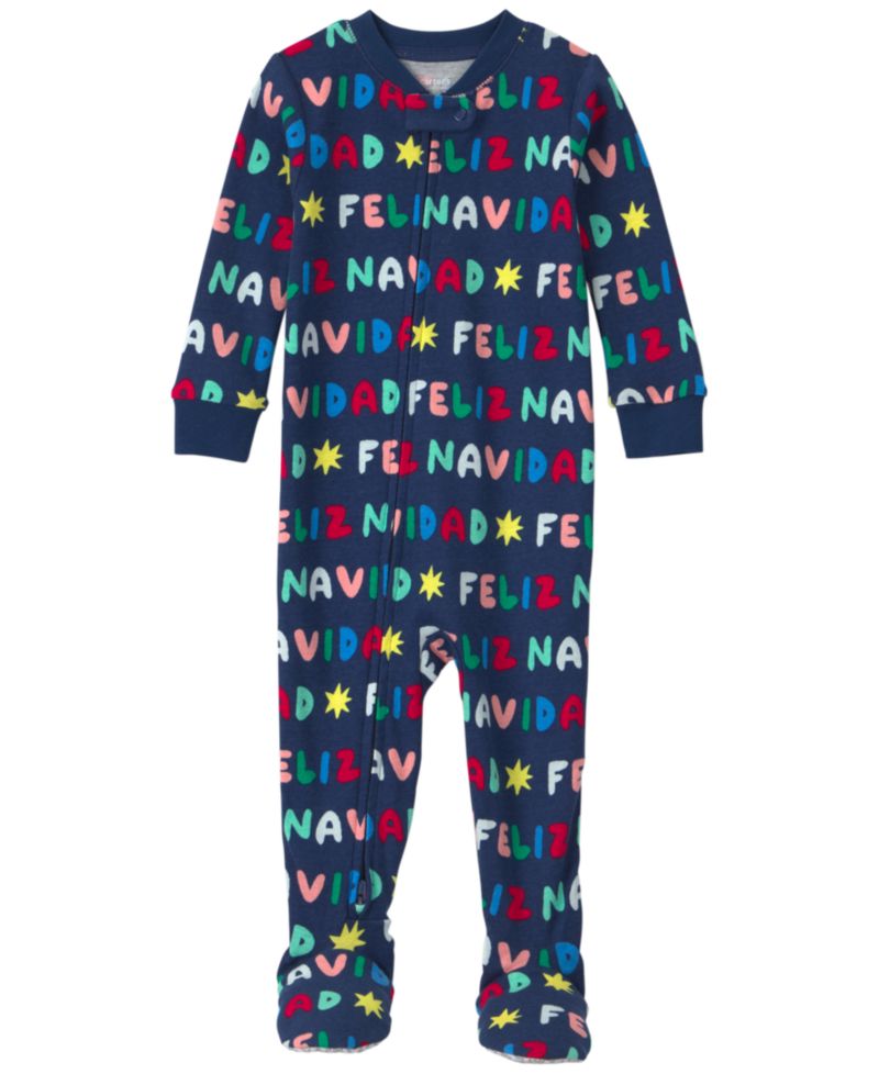 Baby Boys' and Girls' Feliz Navidad Snug-Fit 2-Way Zip 1-Piece Footed Pajama
