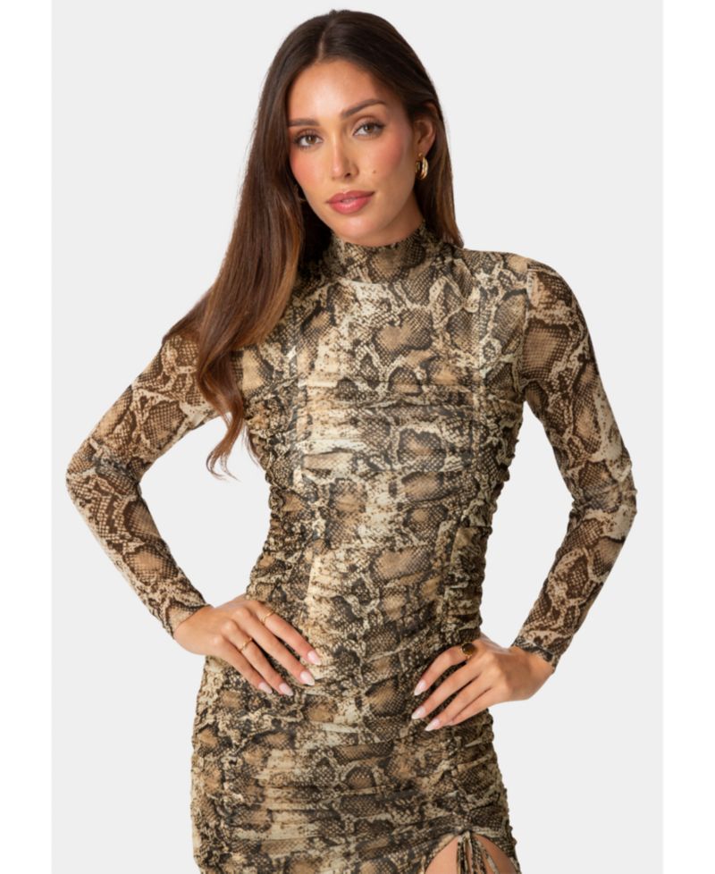 Women's Long-Sleeve Body-Con Ruched Mini Dress