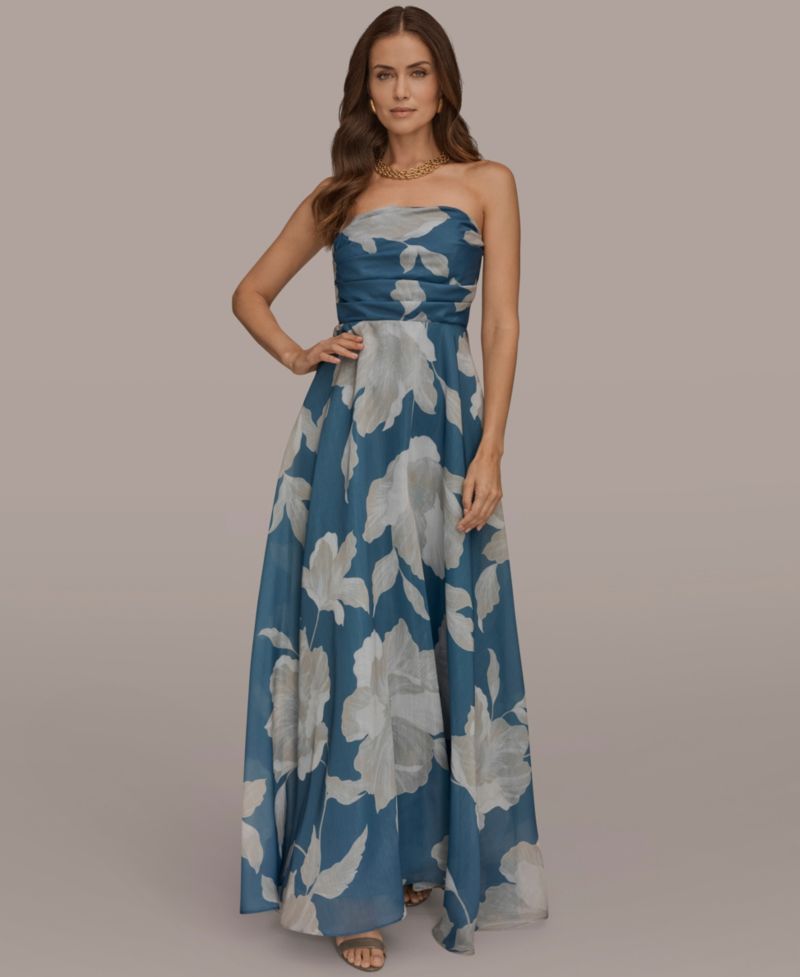 Women's Strapless Floral Organza Gown