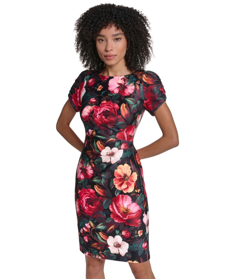 Women's Puff-Sleeve Boat Neck Dress