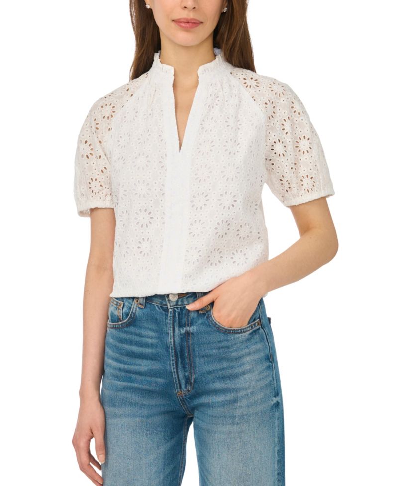 Women's Short-Sleeve Split Neck Blouse
