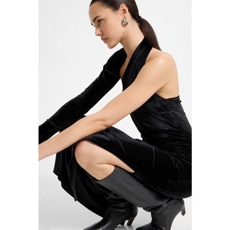 Women's Manhattan Velvet Side-Slit Open-Back One-Shoulder Evening Gown
