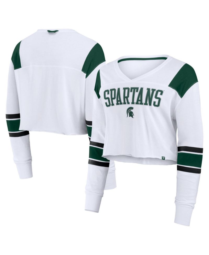 Women's White Michigan State Spartans Training Camp Cropped Long Sleeve V-Neck Fashion Top