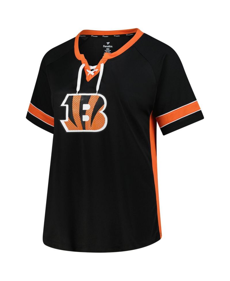 Women's Joe Burrow Black Cincinnati Bengals Plus Size Name & Number Lace-Up T-Shirt