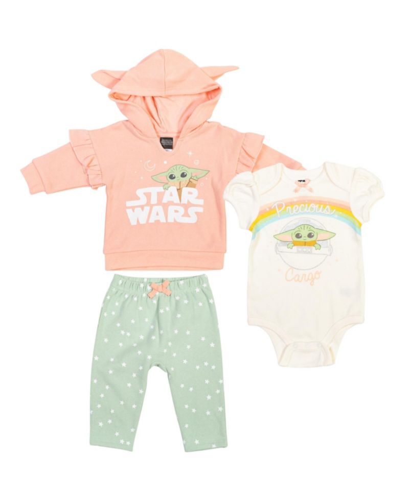 Baby Girls The Mandalorian The Fleece Pullover Hoodie Bodysuit and Pants 3 Piece Outfit