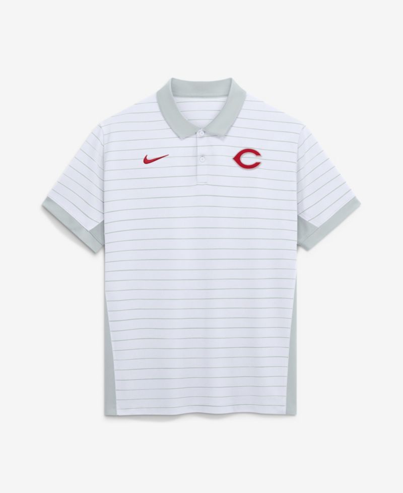 Men's White Cincinnati Reds Authentic Collection Striped Victory Dri-FIT Polo