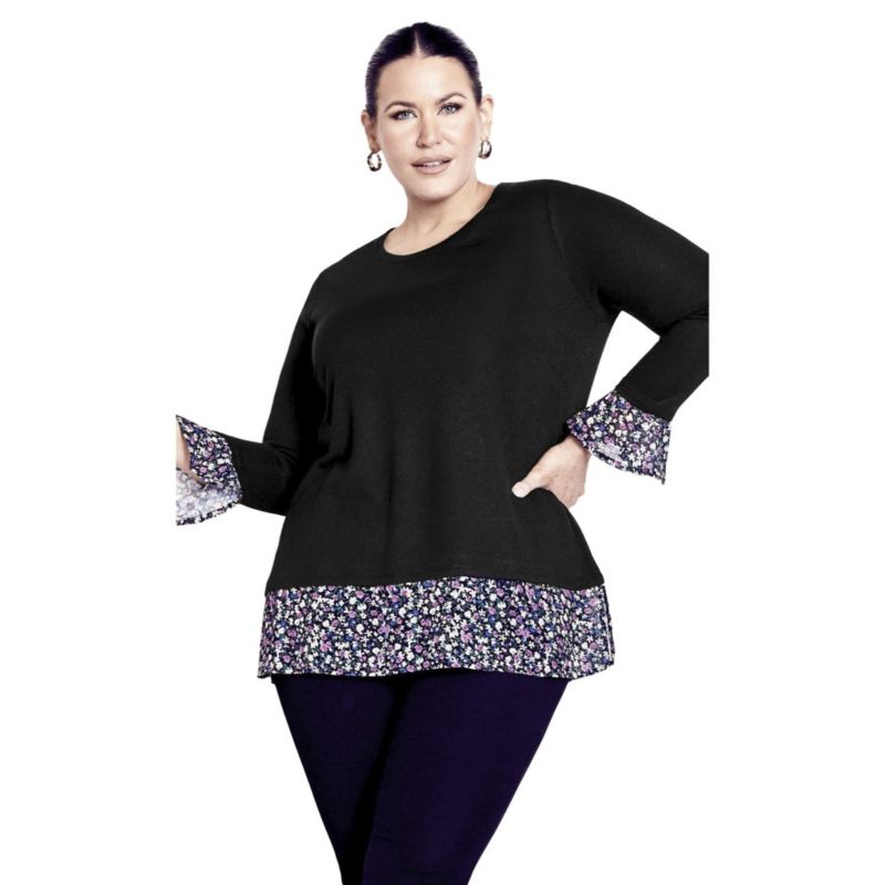 Women's Plus Size Hacci Chiffon Print Top