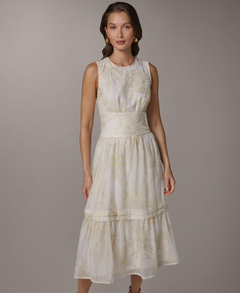 Women's Crewneck A-Line Embroidered Midi Dress