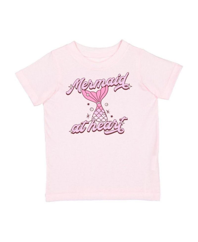 Little and Big Girls Mermaid At Heart Short Sleeve T-Shirt