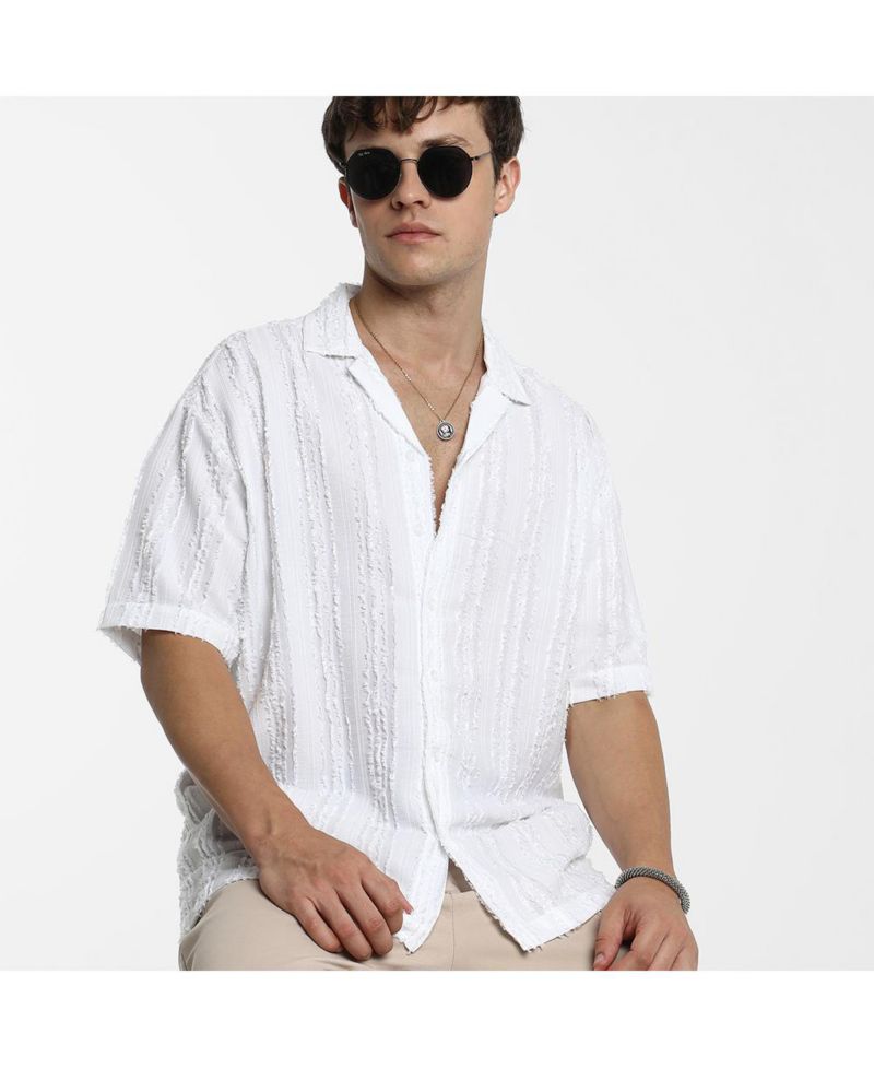 Men's Unhemmed Striped Oversized Shirt