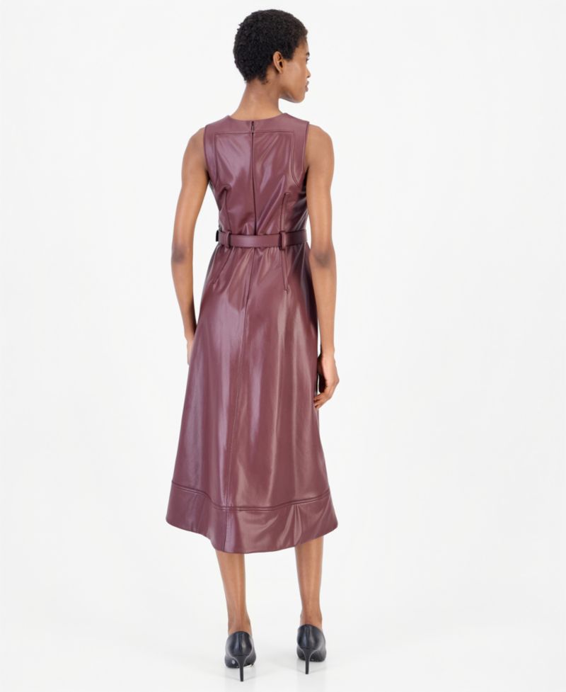 Women's Faux Leather Asymmetrical A-Line Dress
