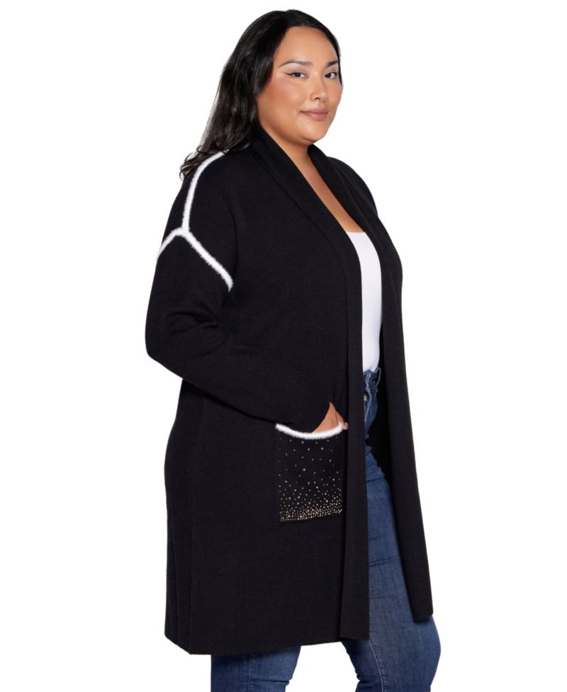 Plus Size Shawl-Collar Pocket Cardigan Sweater