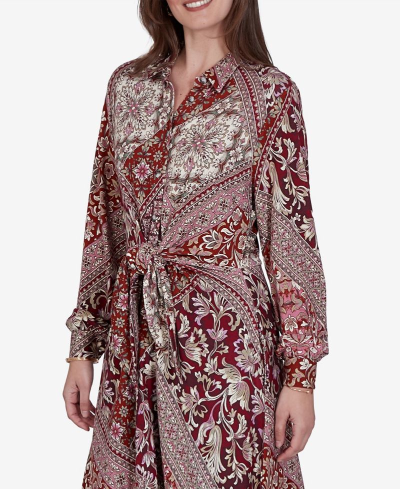 Petite Victorian Long-Sleeve Floral Midi Dress