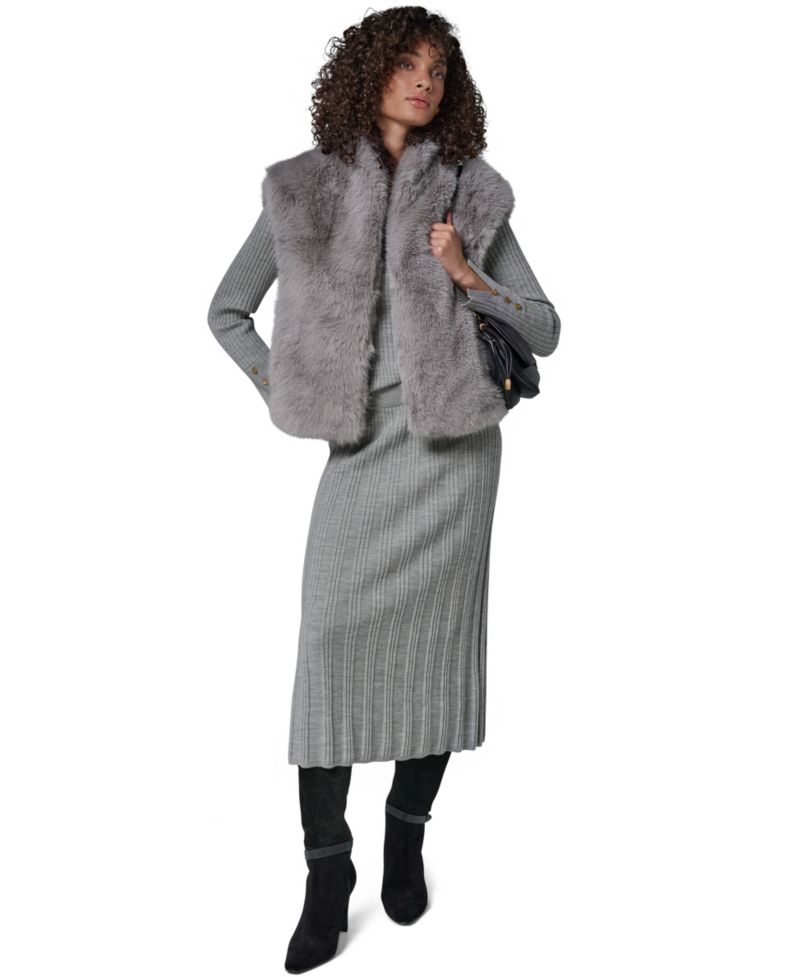 Petite Faux Fur Sleeveless Collared Vest