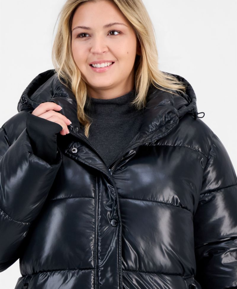 Plus Size Hooded Puffer Long-Sleeve Jacket