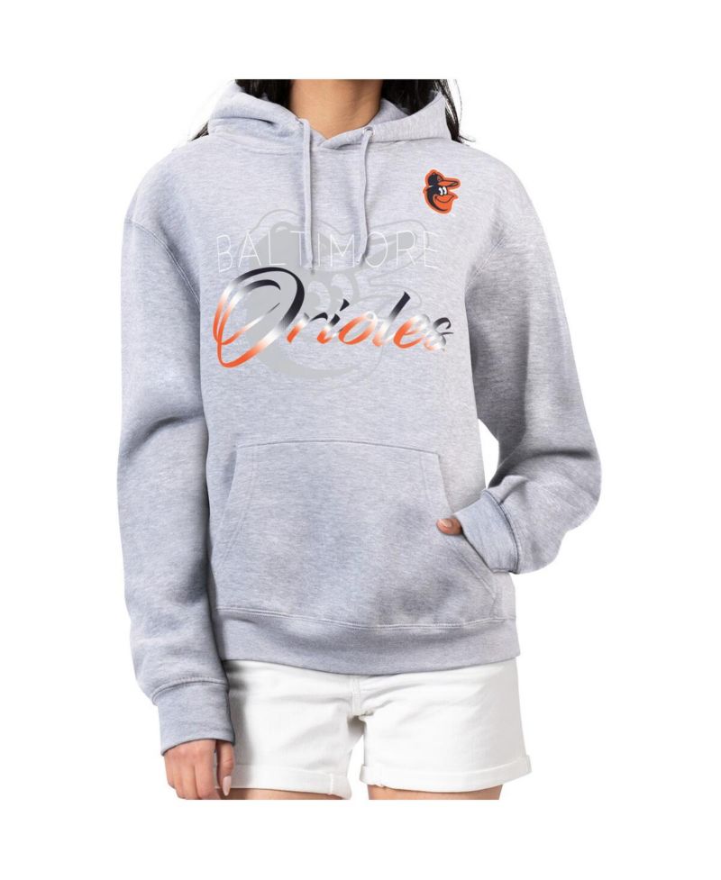Women's Heather Gray Baltimore Orioles Shadow Logo Graphic Pullover Hoodie